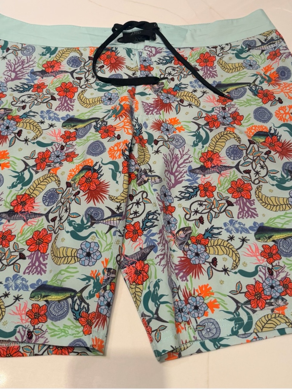 Men's Floral Reef Print Swim Board Shorts - Light Aqua